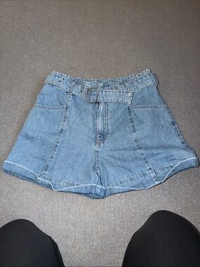 Light Blue High-Rise Denim Shorts with Self Belt